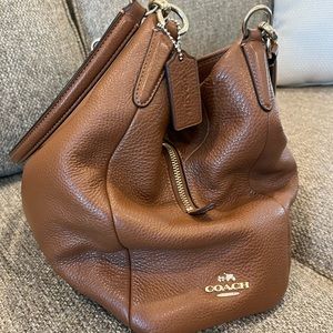 COACH Hallie Shoulder Bag. Smoke free. Beautiful tan with gold brass hardware.